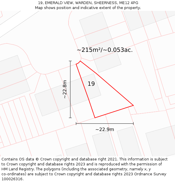 19, EMERALD VIEW, WARDEN, SHEERNESS, ME12 4PG: Plot and title map