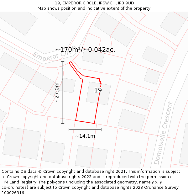 19, EMPEROR CIRCLE, IPSWICH, IP3 9UD: Plot and title map