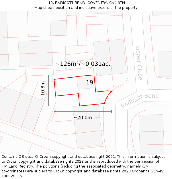 19, ENDICOTT BEND, COVENTRY, CV4 9TN: Plot and title map