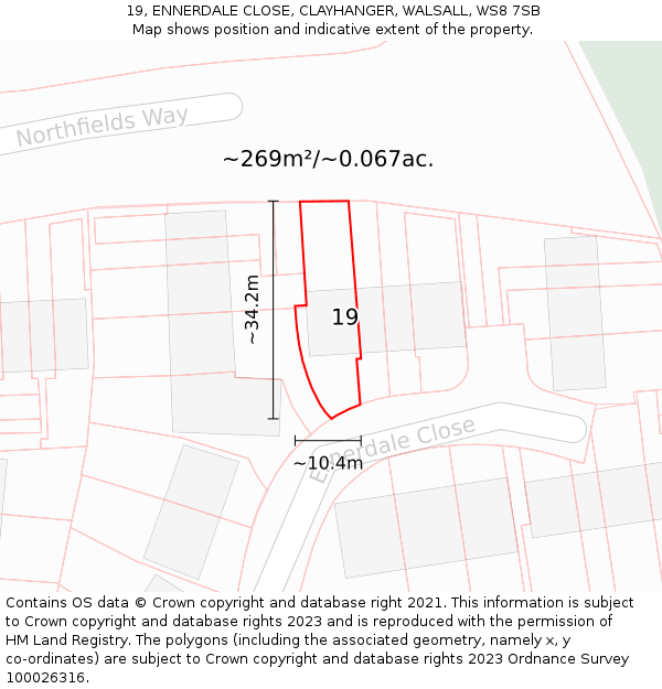 19, ENNERDALE CLOSE, CLAYHANGER, WALSALL, WS8 7SB: Plot and title map