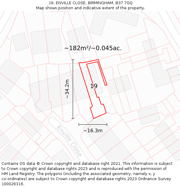 19, ENVILLE CLOSE, BIRMINGHAM, B37 7GQ: Plot and title map