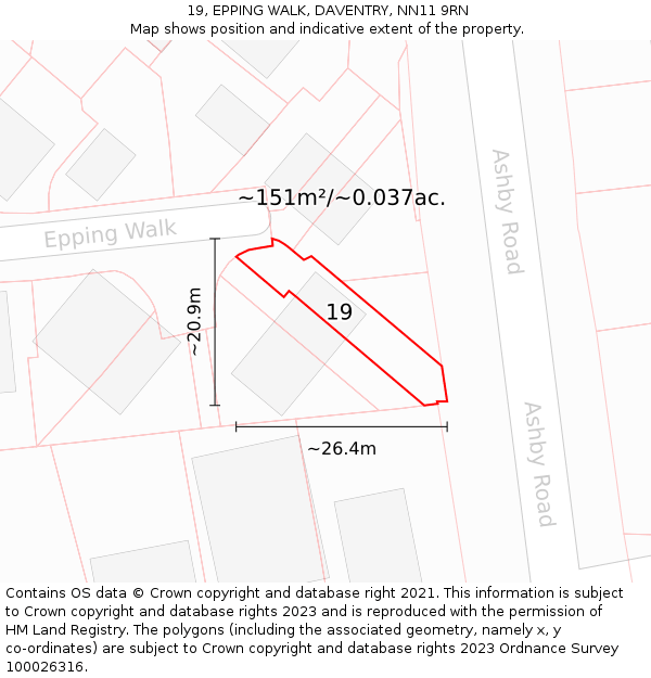 19, EPPING WALK, DAVENTRY, NN11 9RN: Plot and title map