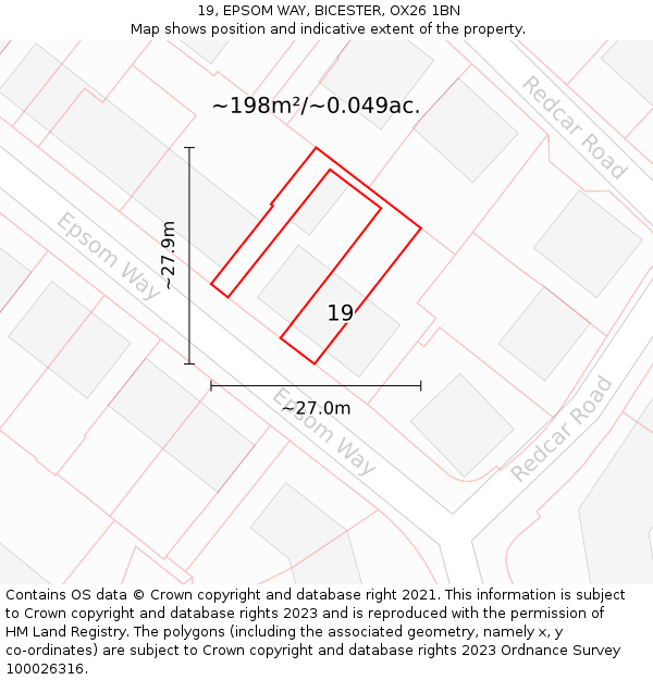 19, EPSOM WAY, BICESTER, OX26 1BN: Plot and title map