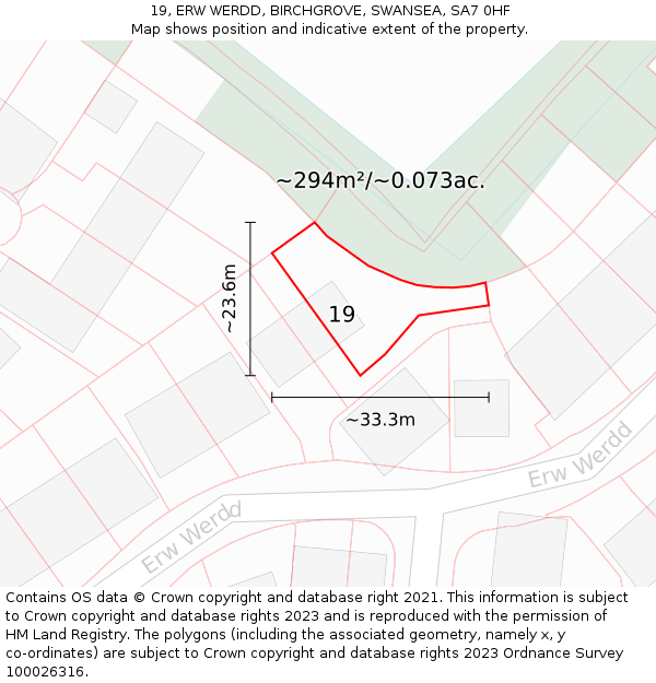 19, ERW WERDD, BIRCHGROVE, SWANSEA, SA7 0HF: Plot and title map