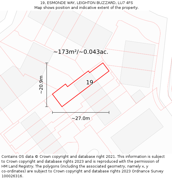 19, ESMONDE WAY, LEIGHTON BUZZARD, LU7 4FS: Plot and title map