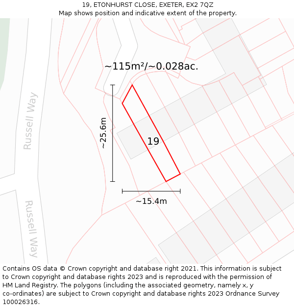 19, ETONHURST CLOSE, EXETER, EX2 7QZ: Plot and title map