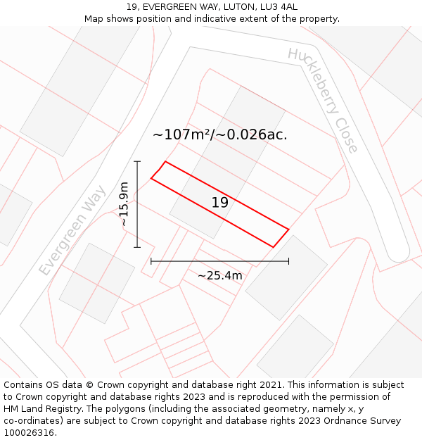 19, EVERGREEN WAY, LUTON, LU3 4AL: Plot and title map