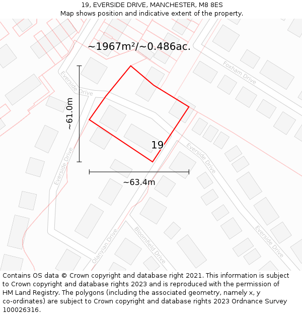 19, EVERSIDE DRIVE, MANCHESTER, M8 8ES: Plot and title map