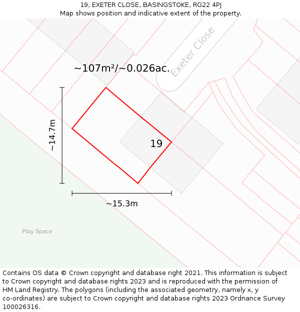 19, EXETER CLOSE, BASINGSTOKE, RG22 4PJ: Plot and title map