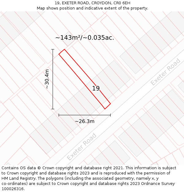19, EXETER ROAD, CROYDON, CR0 6EH: Plot and title map