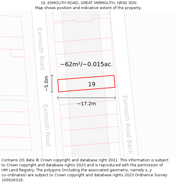 19, EXMOUTH ROAD, GREAT YARMOUTH, NR30 3DN: Plot and title map