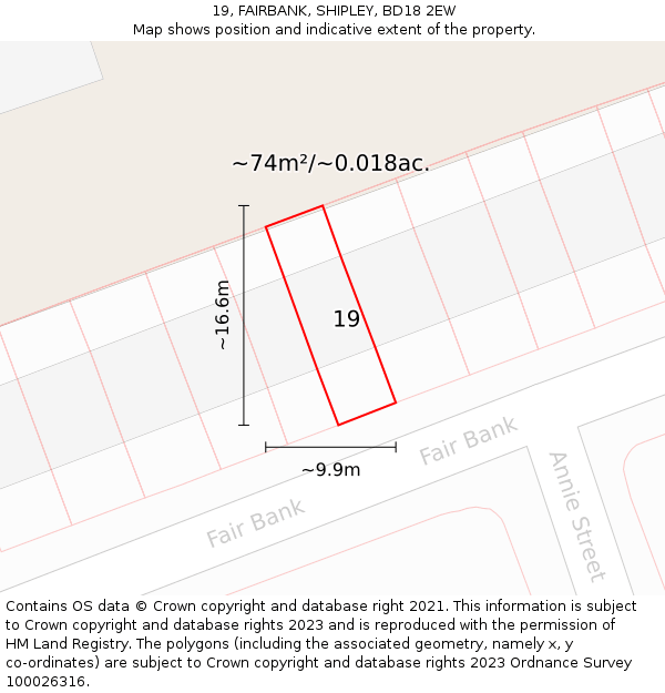 19, FAIRBANK, SHIPLEY, BD18 2EW: Plot and title map