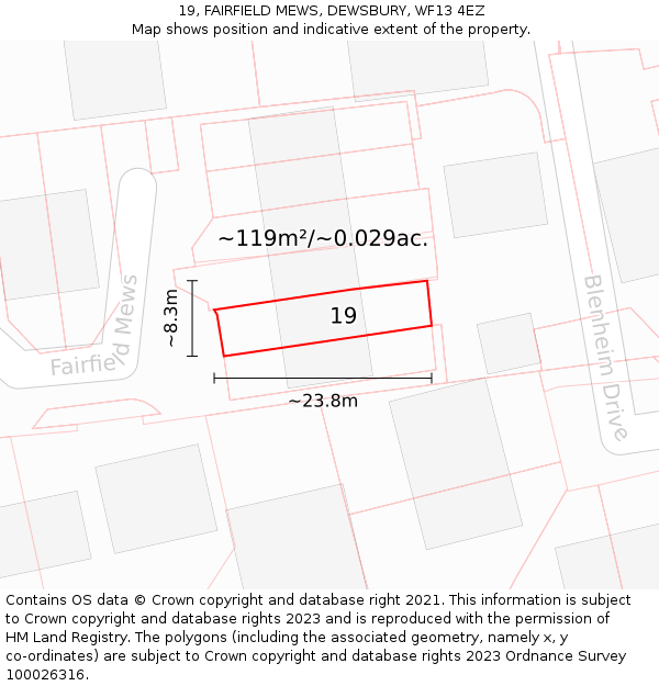 19, FAIRFIELD MEWS, DEWSBURY, WF13 4EZ: Plot and title map