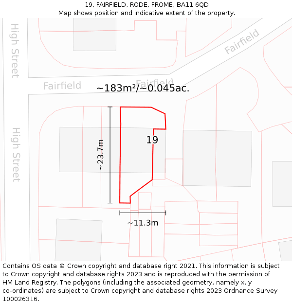 19, FAIRFIELD, RODE, FROME, BA11 6QD: Plot and title map
