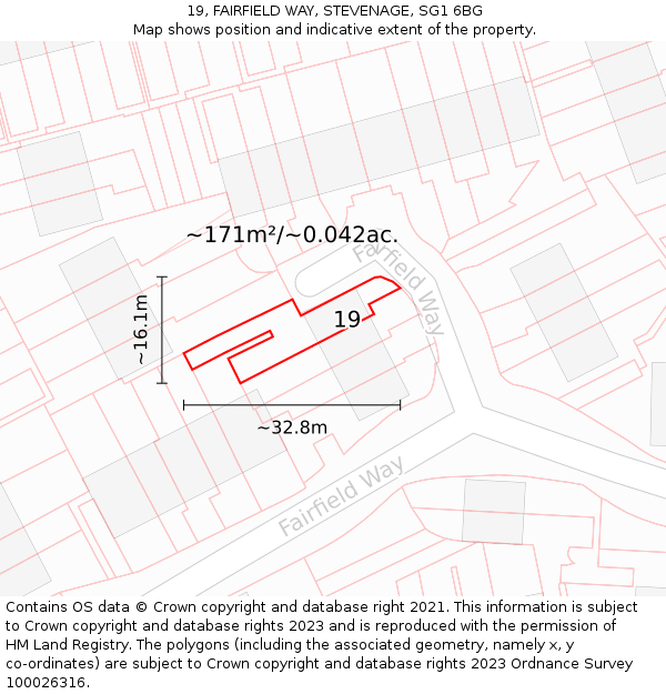 19, FAIRFIELD WAY, STEVENAGE, SG1 6BG: Plot and title map