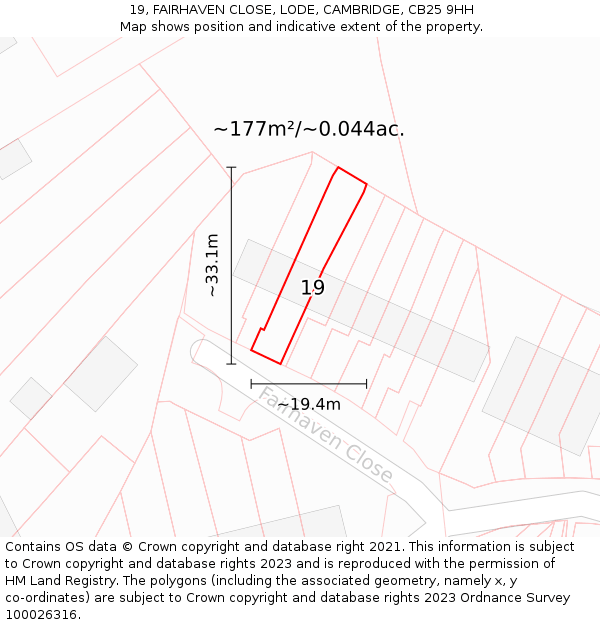 19, FAIRHAVEN CLOSE, LODE, CAMBRIDGE, CB25 9HH: Plot and title map