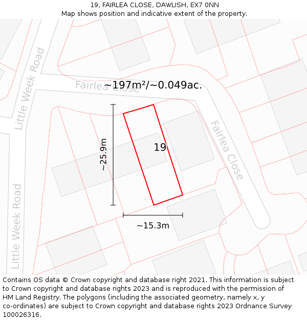 19, FAIRLEA CLOSE, DAWLISH, EX7 0NN: Plot and title map