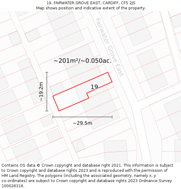 19, FAIRWATER GROVE EAST, CARDIFF, CF5 2JS: Plot and title map
