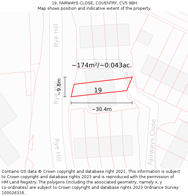 19, FAIRWAYS CLOSE, COVENTRY, CV5 9BH: Plot and title map