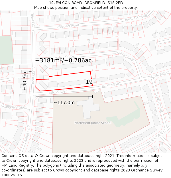 19, FALCON ROAD, DRONFIELD, S18 2ED: Plot and title map