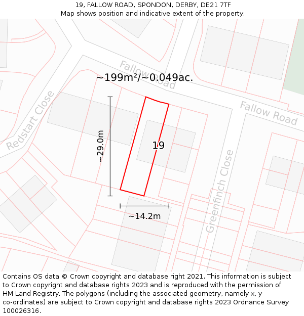 19, FALLOW ROAD, SPONDON, DERBY, DE21 7TF: Plot and title map