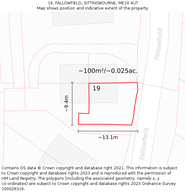 19, FALLOWFIELD, SITTINGBOURNE, ME10 4UT: Plot and title map