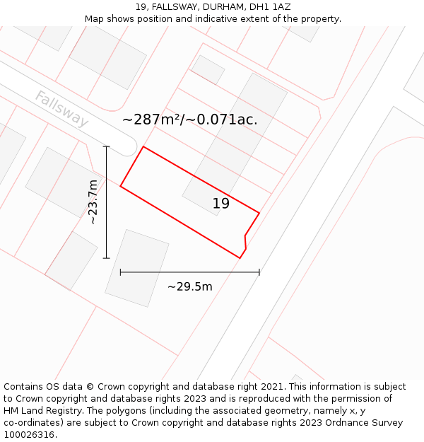 19, FALLSWAY, DURHAM, DH1 1AZ: Plot and title map