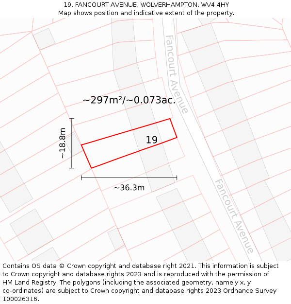 19, FANCOURT AVENUE, WOLVERHAMPTON, WV4 4HY: Plot and title map