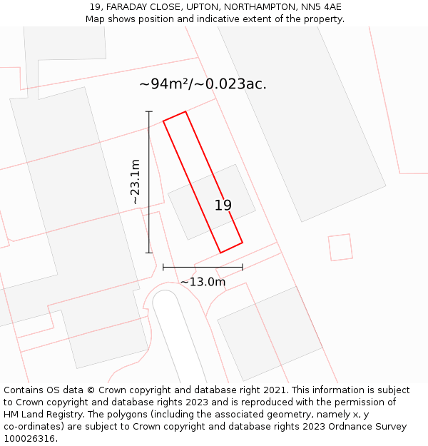 19, FARADAY CLOSE, UPTON, NORTHAMPTON, NN5 4AE: Plot and title map