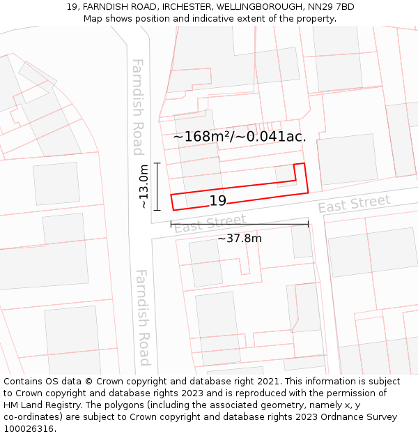 19, FARNDISH ROAD, IRCHESTER, WELLINGBOROUGH, NN29 7BD: Plot and title map