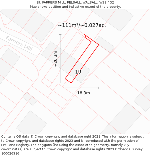 19, FARRIERS MILL, PELSALL, WALSALL, WS3 4QZ: Plot and title map