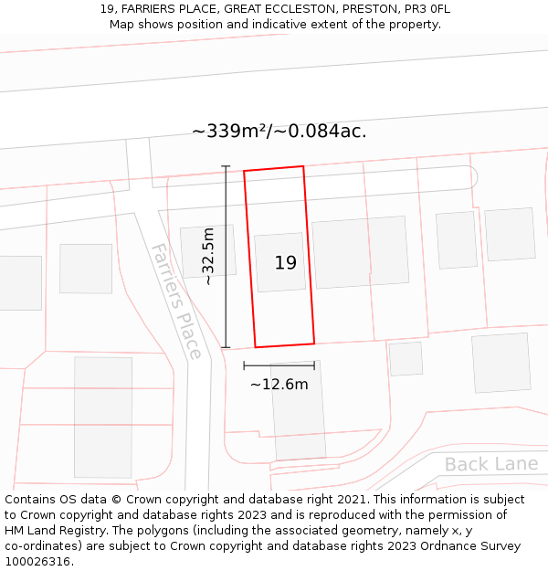 19, FARRIERS PLACE, GREAT ECCLESTON, PRESTON, PR3 0FL: Plot and title map