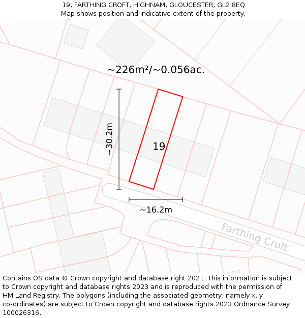 19, FARTHING CROFT, HIGHNAM, GLOUCESTER, GL2 8EQ: Plot and title map