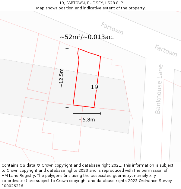 19, FARTOWN, PUDSEY, LS28 8LP: Plot and title map