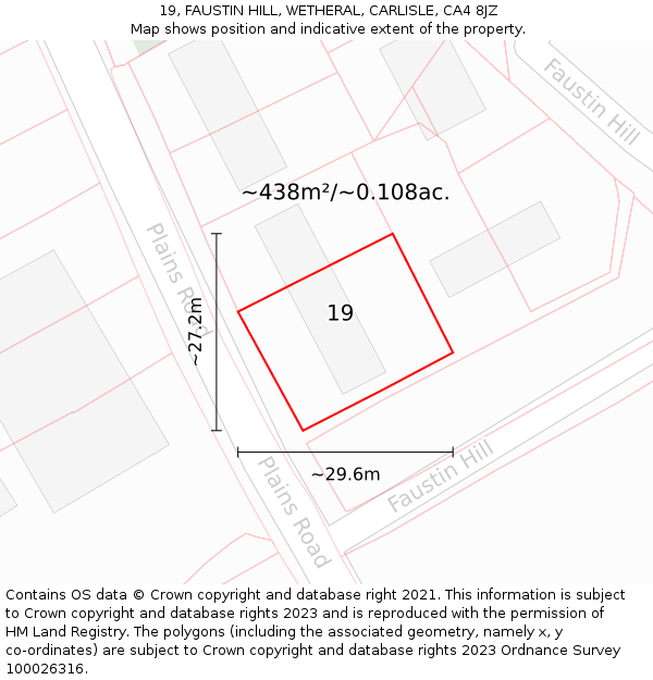 19, FAUSTIN HILL, WETHERAL, CARLISLE, CA4 8JZ: Plot and title map
