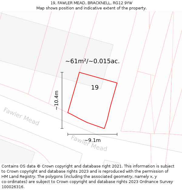 19, FAWLER MEAD, BRACKNELL, RG12 9YW: Plot and title map