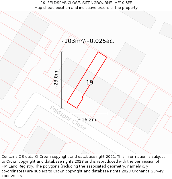 19, FELDSPAR CLOSE, SITTINGBOURNE, ME10 5FE: Plot and title map