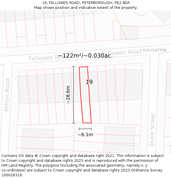 19, FELLOWES ROAD, PETERBOROUGH, PE2 8EA: Plot and title map