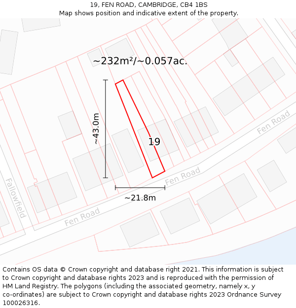 19, FEN ROAD, CAMBRIDGE, CB4 1BS: Plot and title map