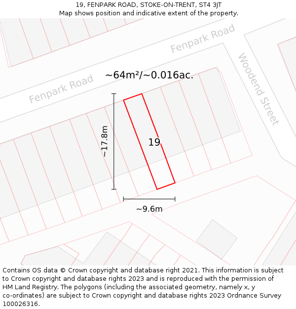 19, FENPARK ROAD, STOKE-ON-TRENT, ST4 3JT: Plot and title map
