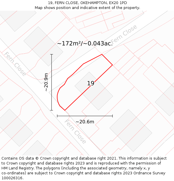 19, FERN CLOSE, OKEHAMPTON, EX20 1PD: Plot and title map
