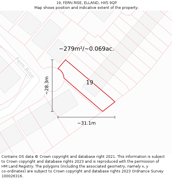 19, FERN RISE, ELLAND, HX5 9QP: Plot and title map