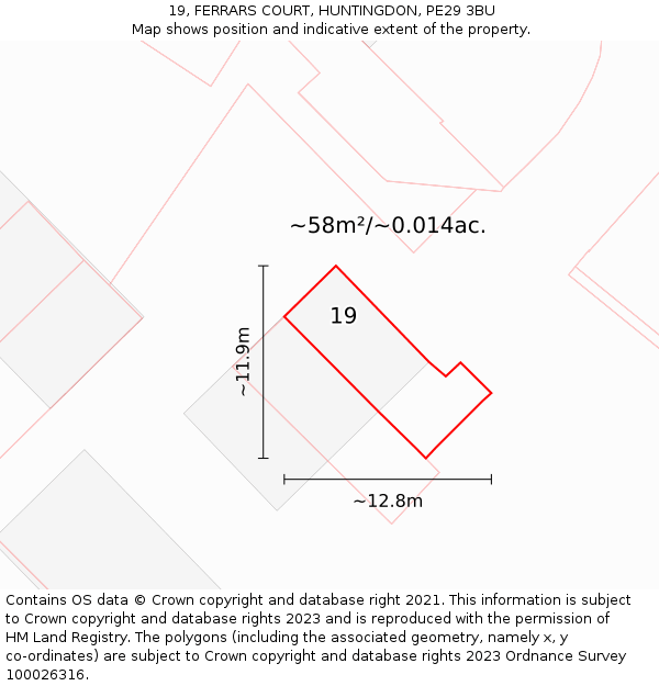 19, FERRARS COURT, HUNTINGDON, PE29 3BU: Plot and title map