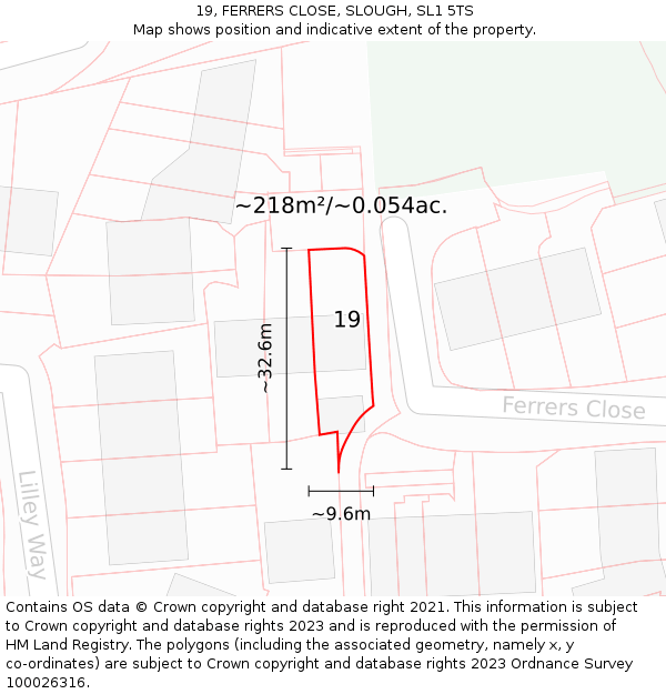 19, FERRERS CLOSE, SLOUGH, SL1 5TS: Plot and title map