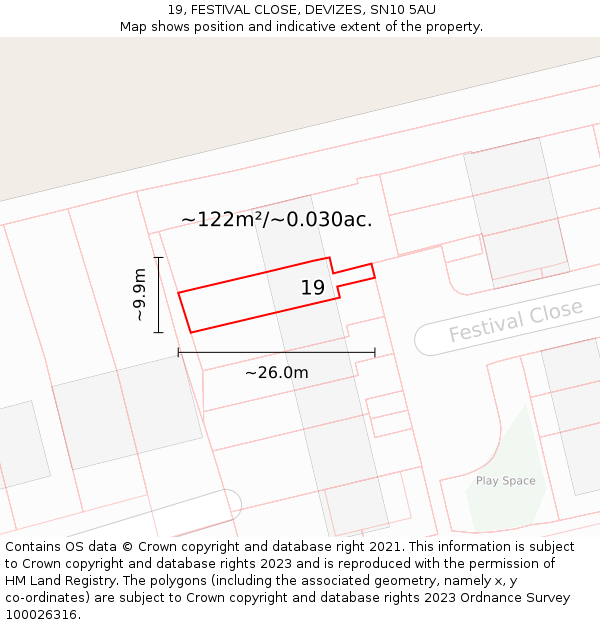 19, FESTIVAL CLOSE, DEVIZES, SN10 5AU: Plot and title map