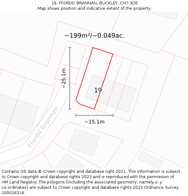 19, FFORDD BRANNAN, BUCKLEY, CH7 3DE: Plot and title map