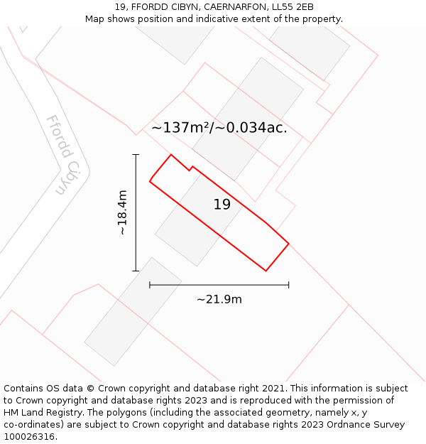 19, FFORDD CIBYN, CAERNARFON, LL55 2EB: Plot and title map