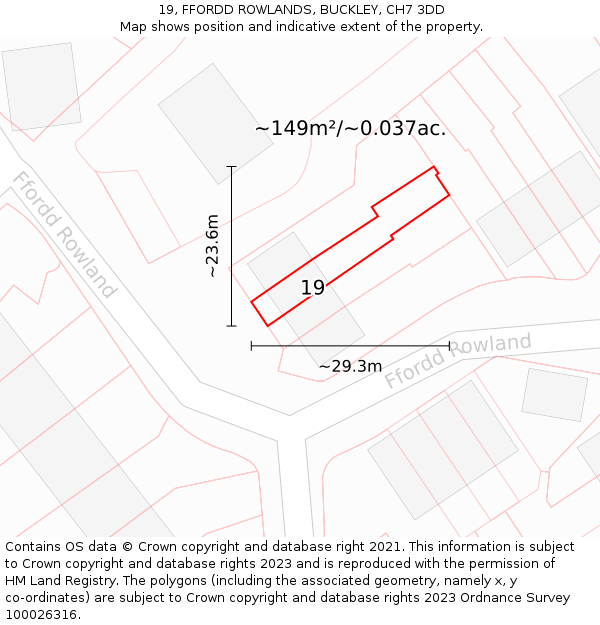 19, FFORDD ROWLANDS, BUCKLEY, CH7 3DD: Plot and title map