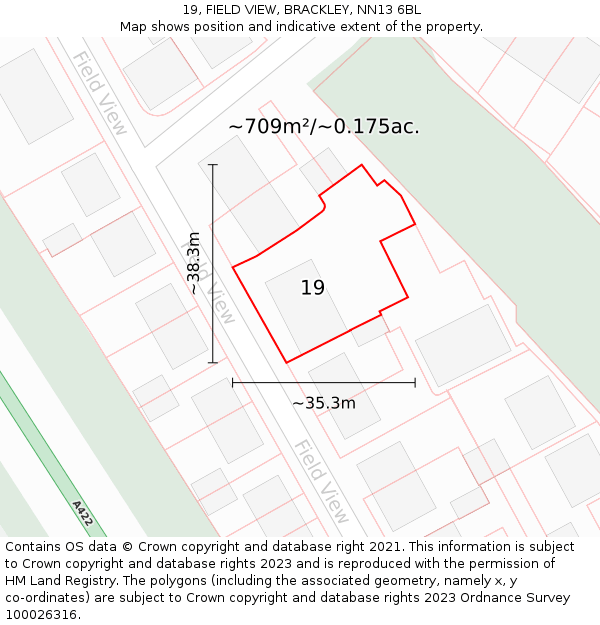 19, FIELD VIEW, BRACKLEY, NN13 6BL: Plot and title map