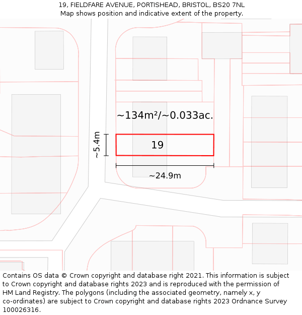 19, FIELDFARE AVENUE, PORTISHEAD, BRISTOL, BS20 7NL: Plot and title map